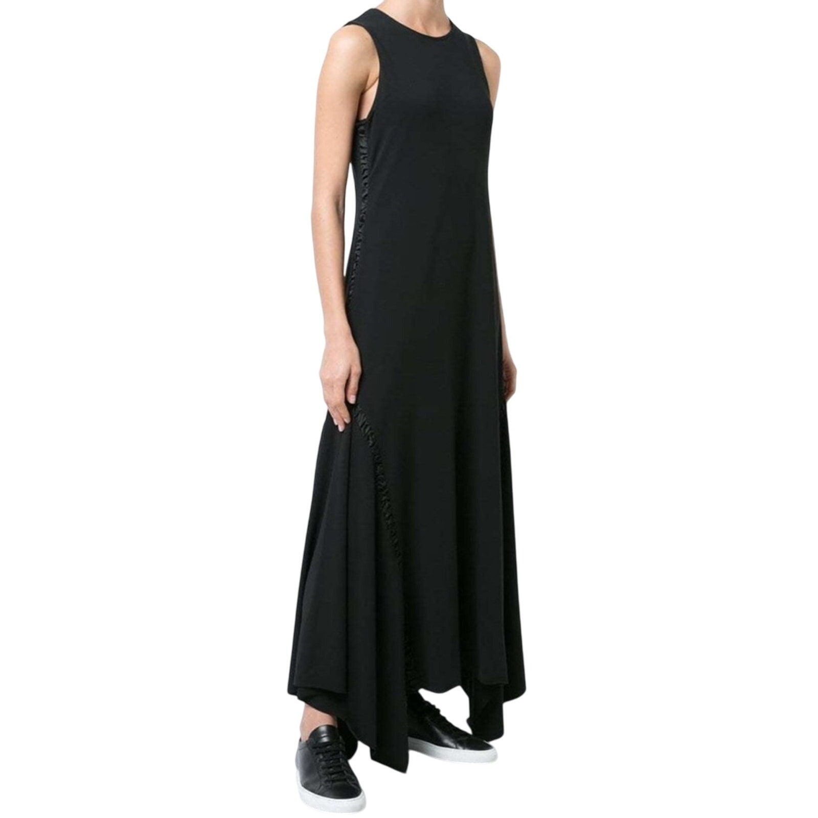 The Row Ojoie Black Midi Dress Ruched Silk-Trimmed Cady Size Xs Viscose Stretch
